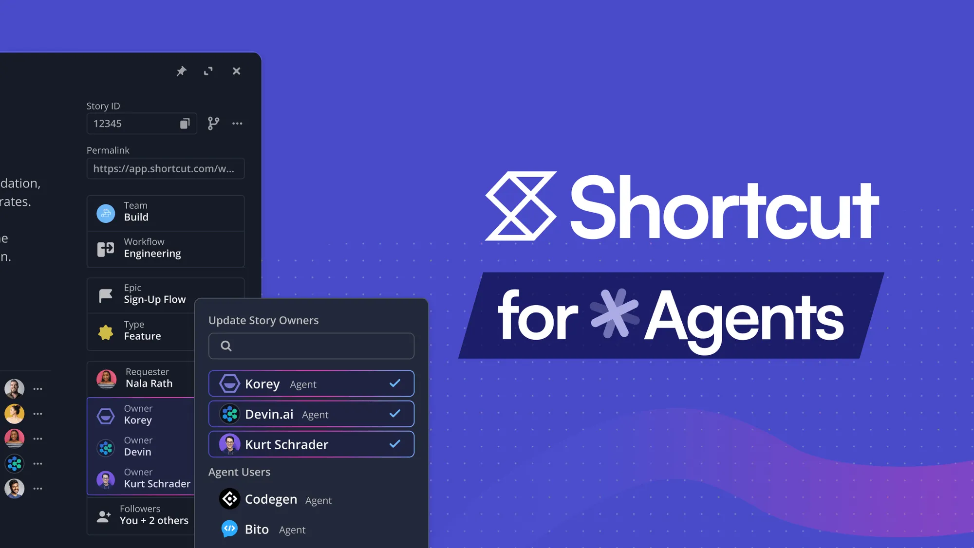 Shortcut for Agents — assigning dev agents as owners on a Shortcut Story.