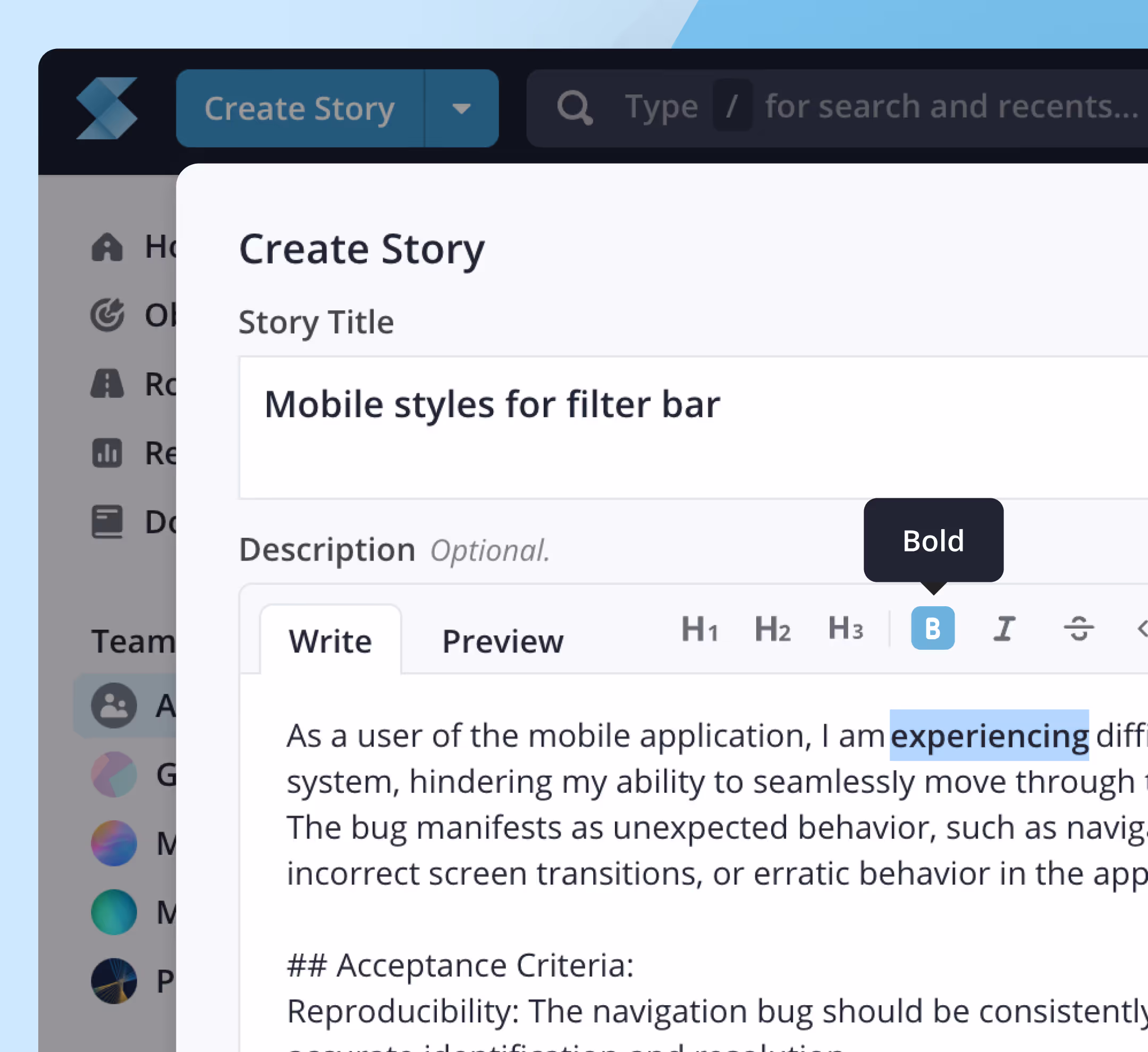 New markdown experience in the Shortcut Story Dialog