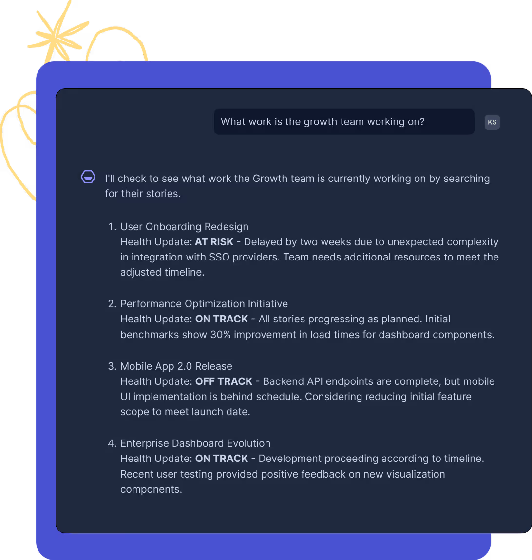 Korey.ai showing team status updates