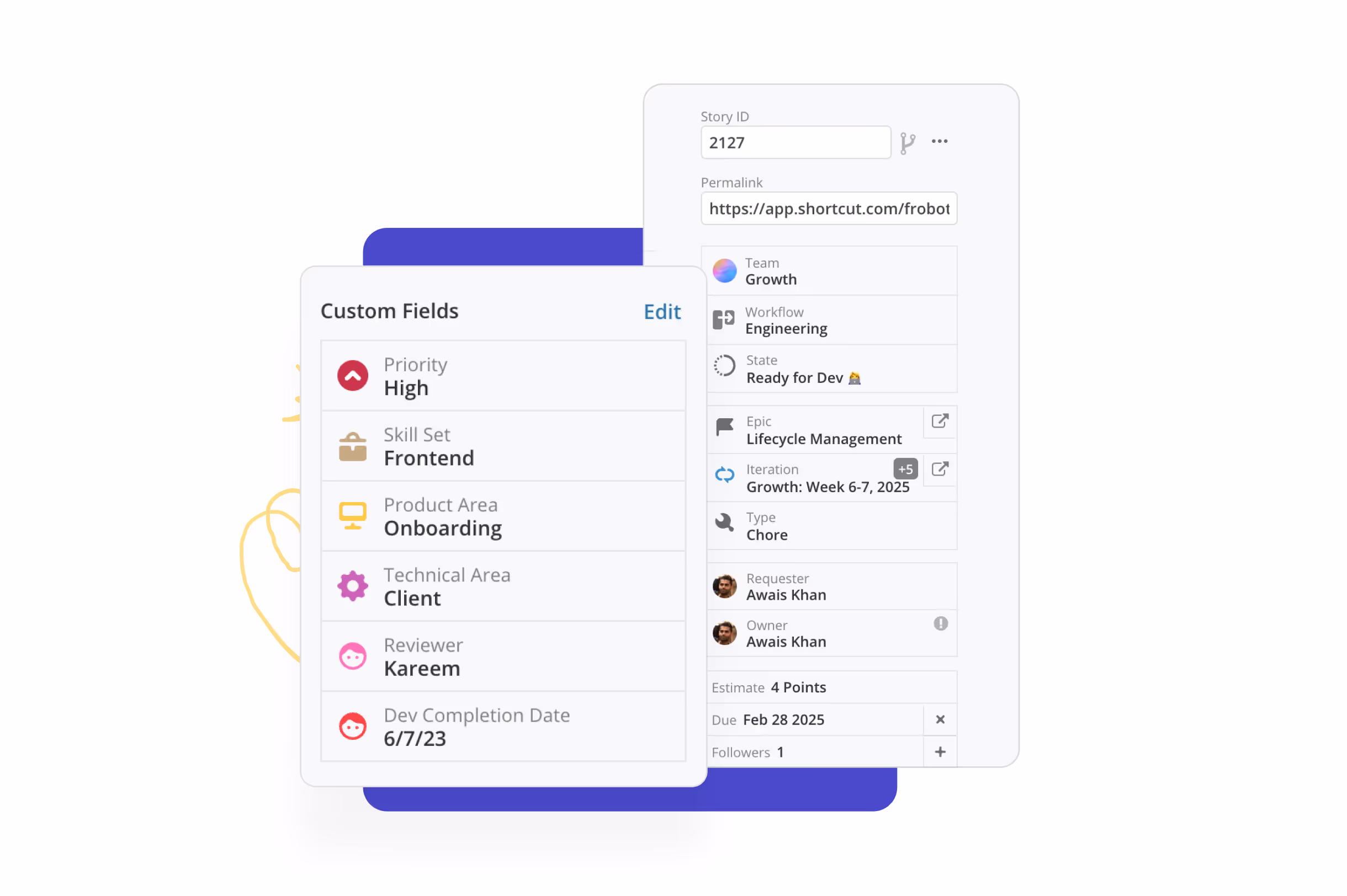 Custom fields on a story in Shortcut