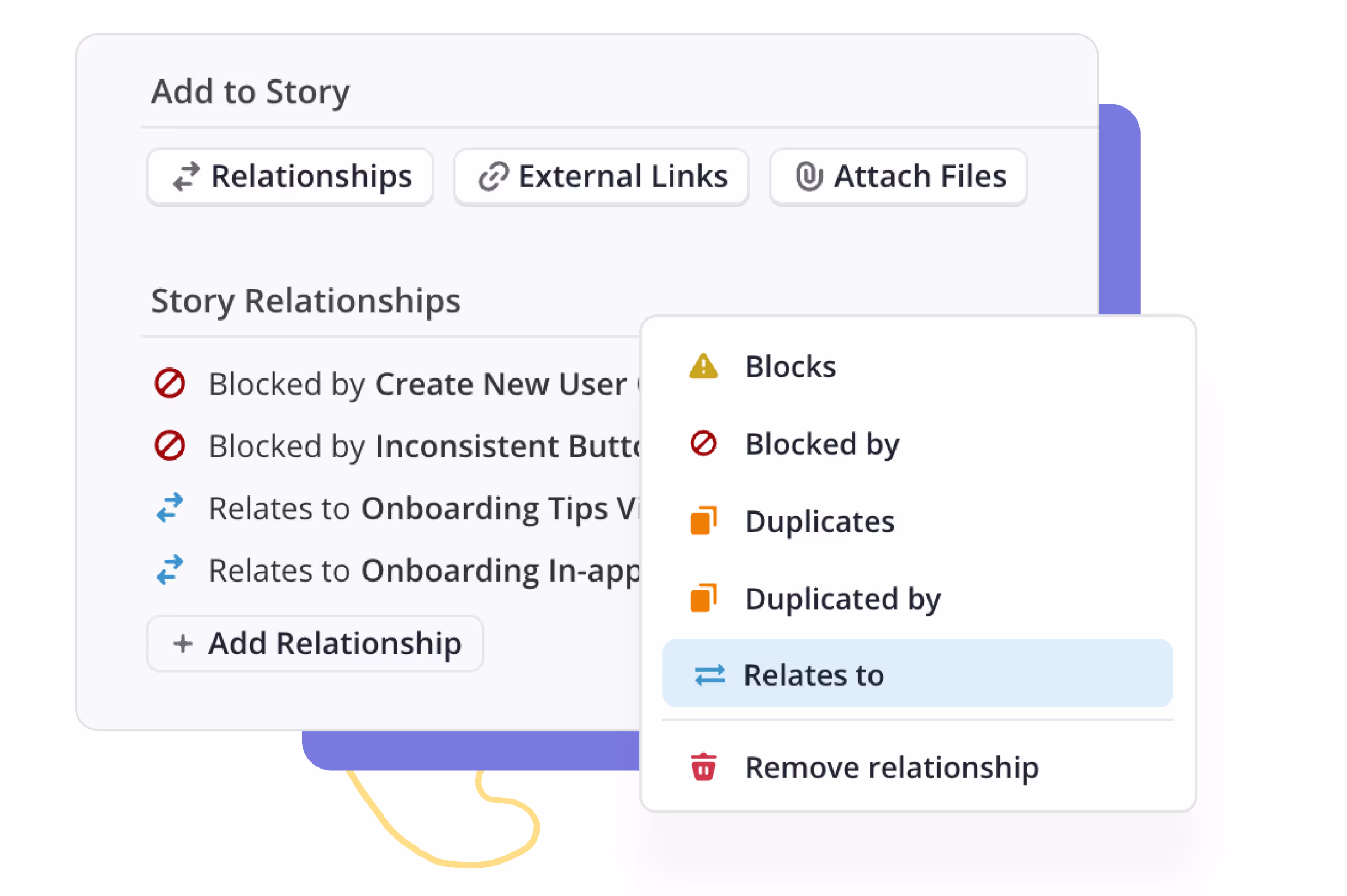 Story dependencies and blockers shown in Shortcut