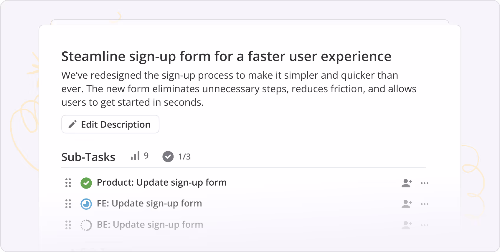 A Story broken up into Sub-tasks
