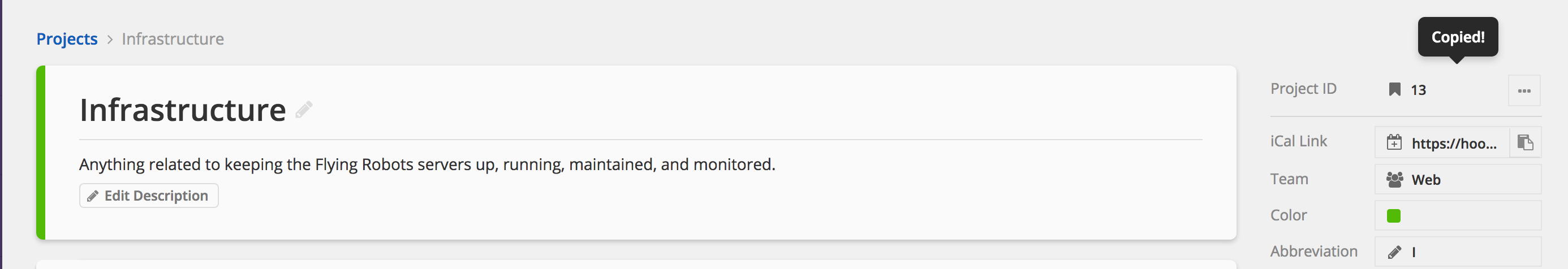 Copying the Shortcut Project ID