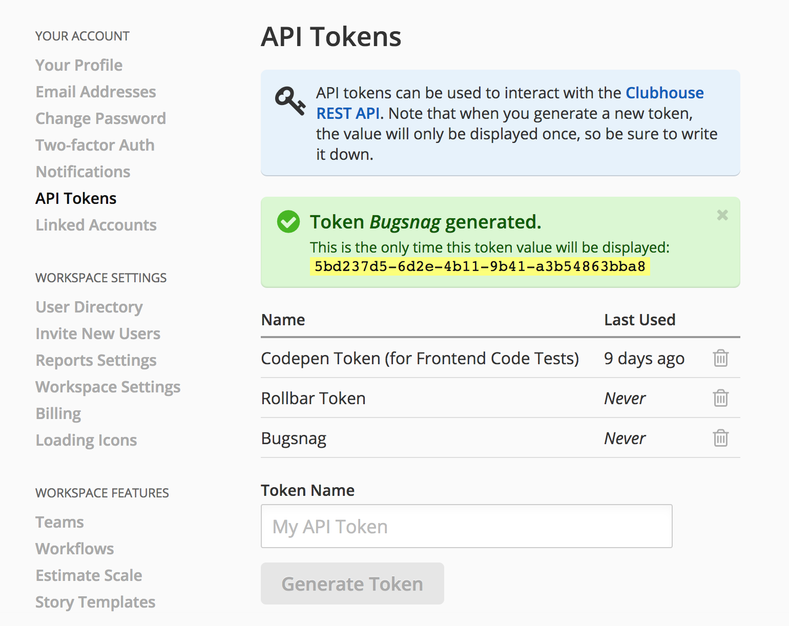 Generating a Shortcut API token