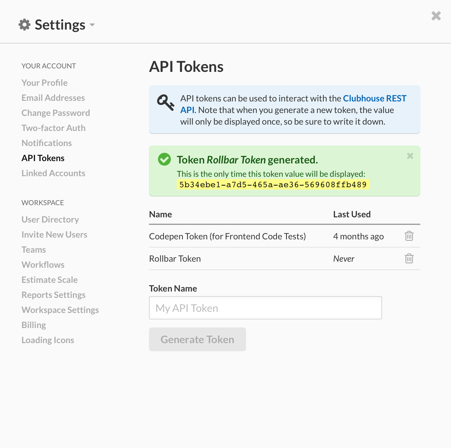 Generating a Shortcut API token