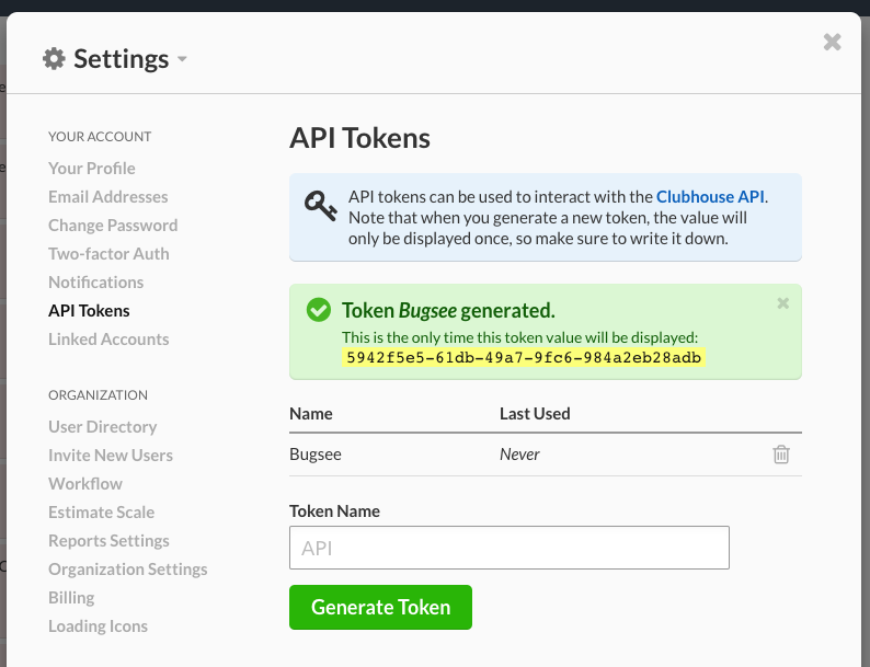 generating the Shortcut token