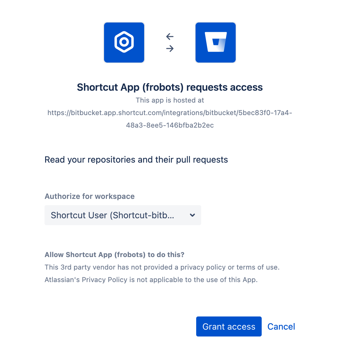 Authorize Shortcut in Bitbucket