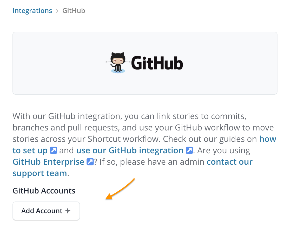 GitHub integration settings in Shortcut