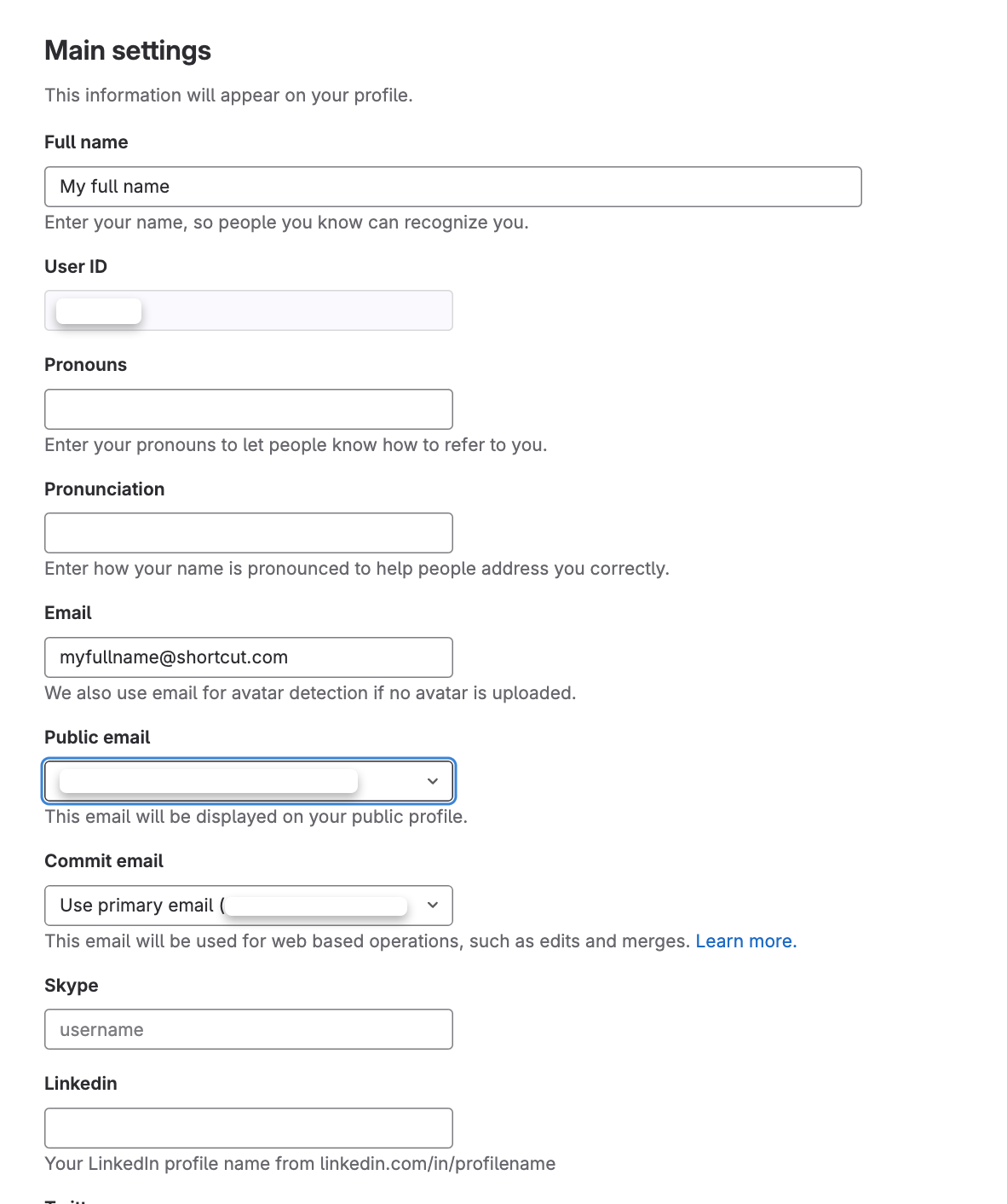 Set a public GitLab email